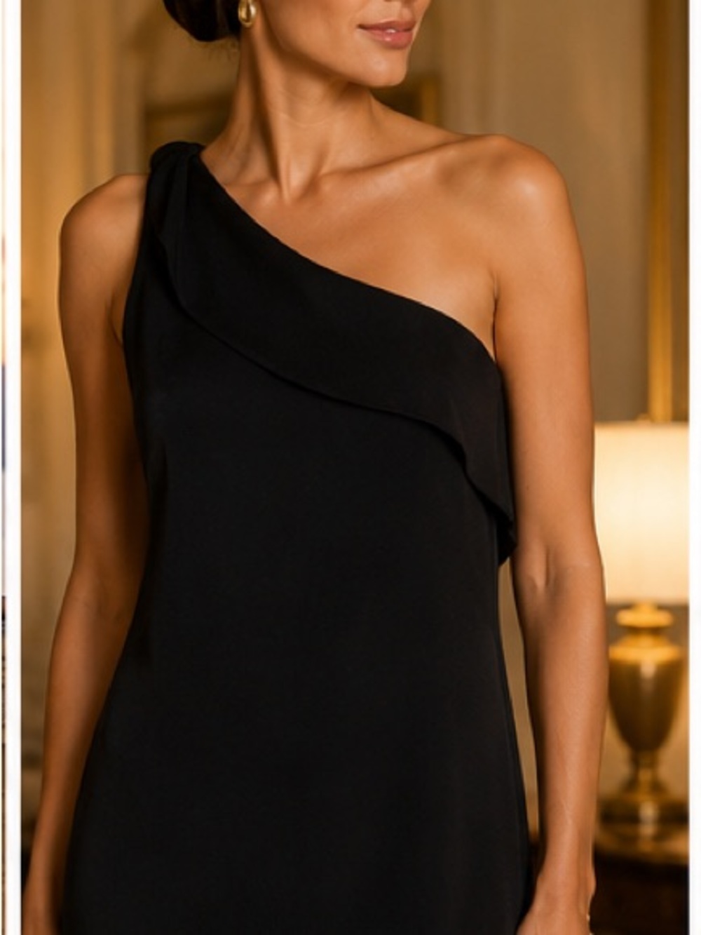 Armani Collezioni black silk one shoulder cocktail dress ruffle Size 6 - Picture 3 of 12